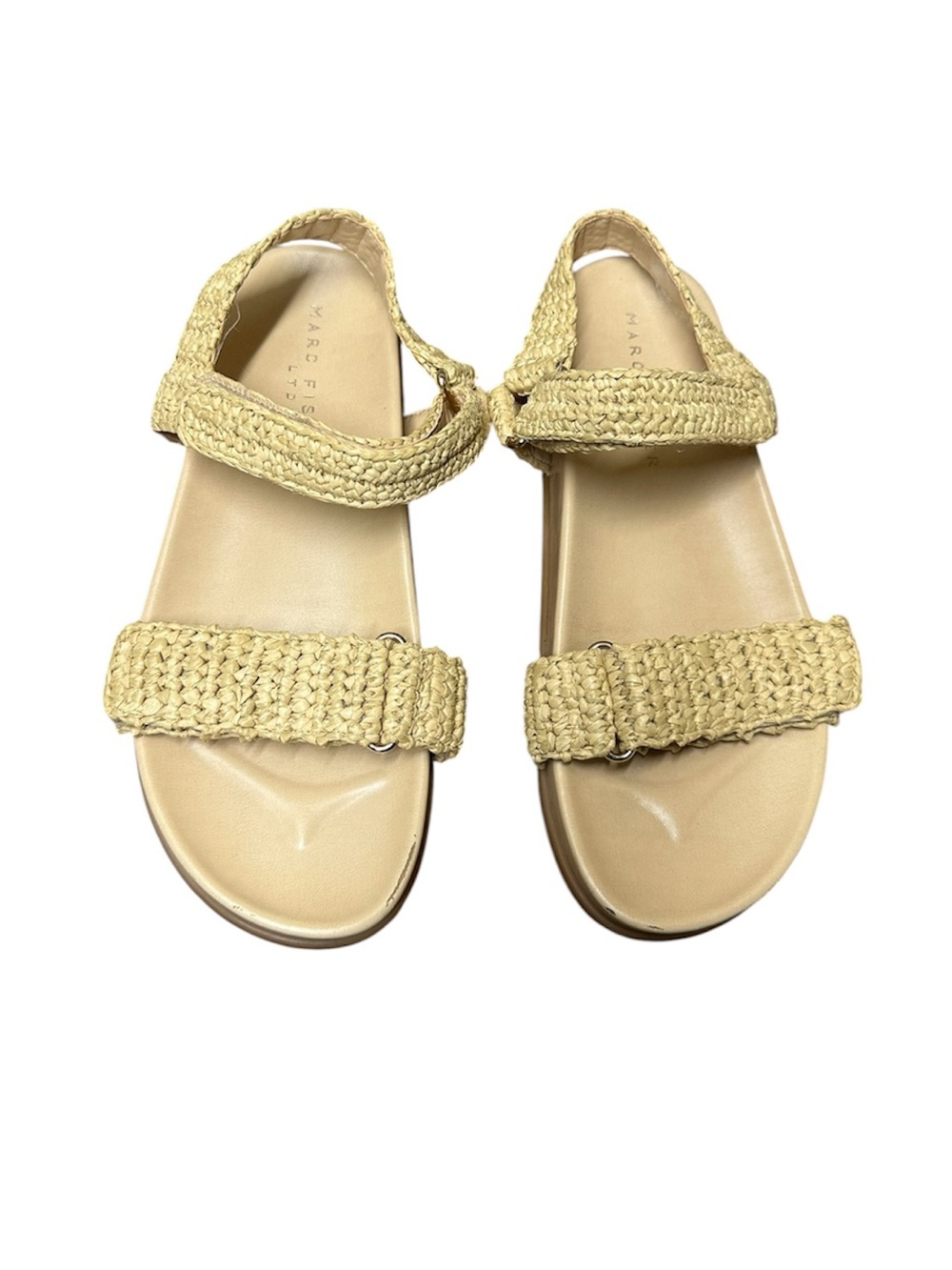 Marc Fisher Woven Raffia Double-Strap Sandals in Natural Beige